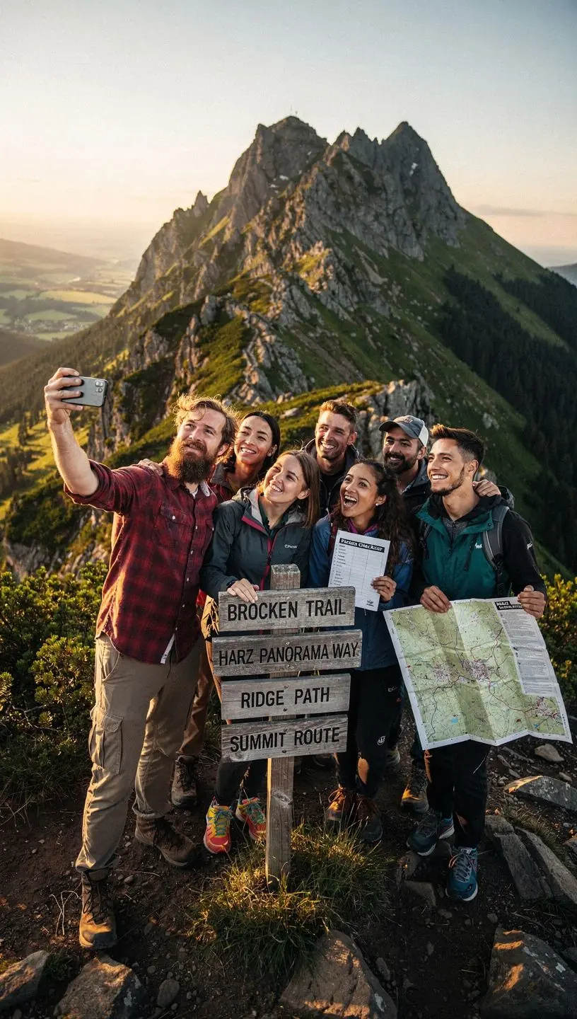 Nahaufnahme eines Rucksacks, der auf einer Picknickdecke liegt, umgeben von Snacks und einer Karte.